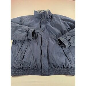 LL Bean Mens XL Goose Down Puffer Jacket Navy Blue Fleece Collar Winter Coat